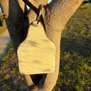 Cattle Tag Cowhide Keyring White