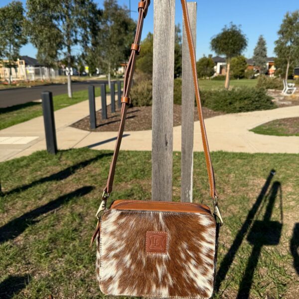 Box style designer crossbody bag for women in cowhide