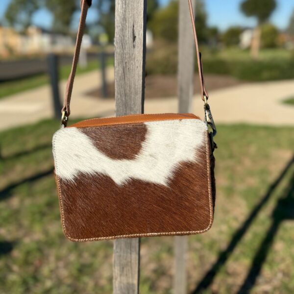 Box style designer crossbody bag for women in cowhide