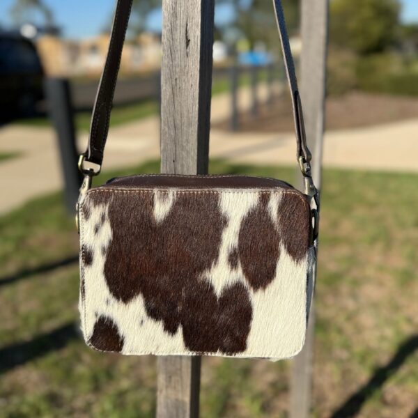 Box style designer crossbody bag for women in cowhide