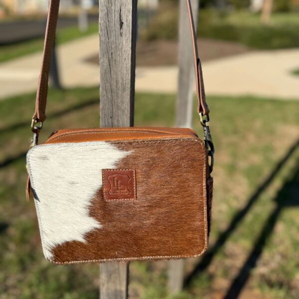 Box style designer crossbody bag for women in cowhide
