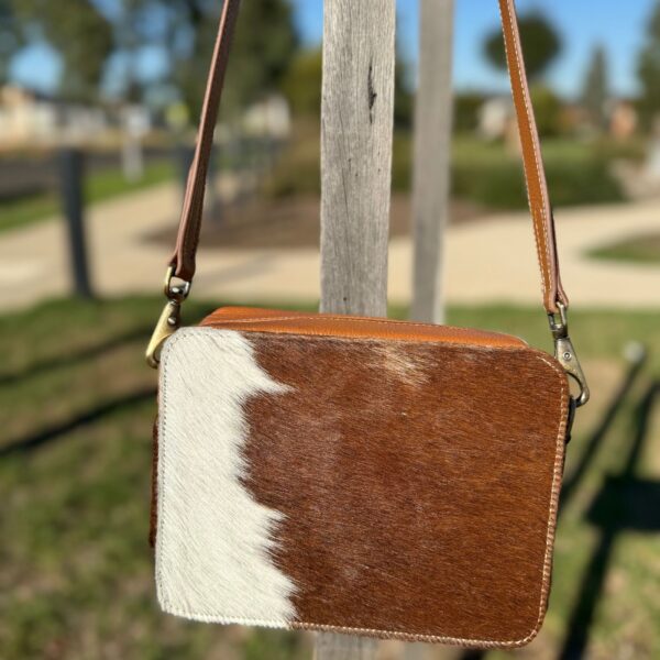 Box style designer crossbody bag for women in cowhide