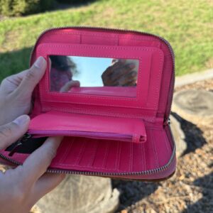 Cowhide Women’s Hand Wallet with Mirror