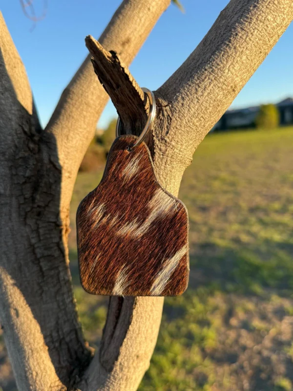 Cattle Tag Cowhide Keyring Brown