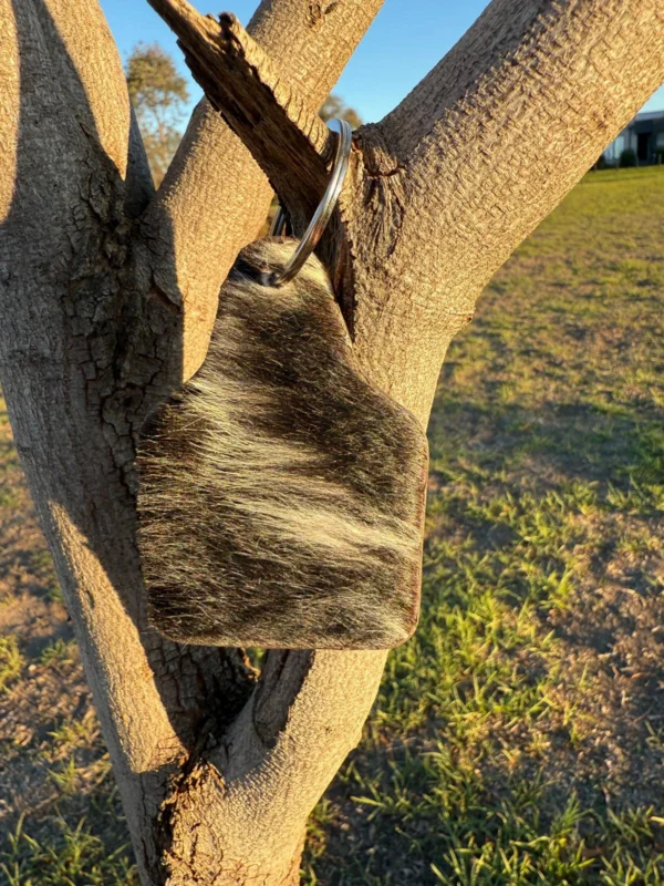 Cattle Tag Cowhide Keyring White