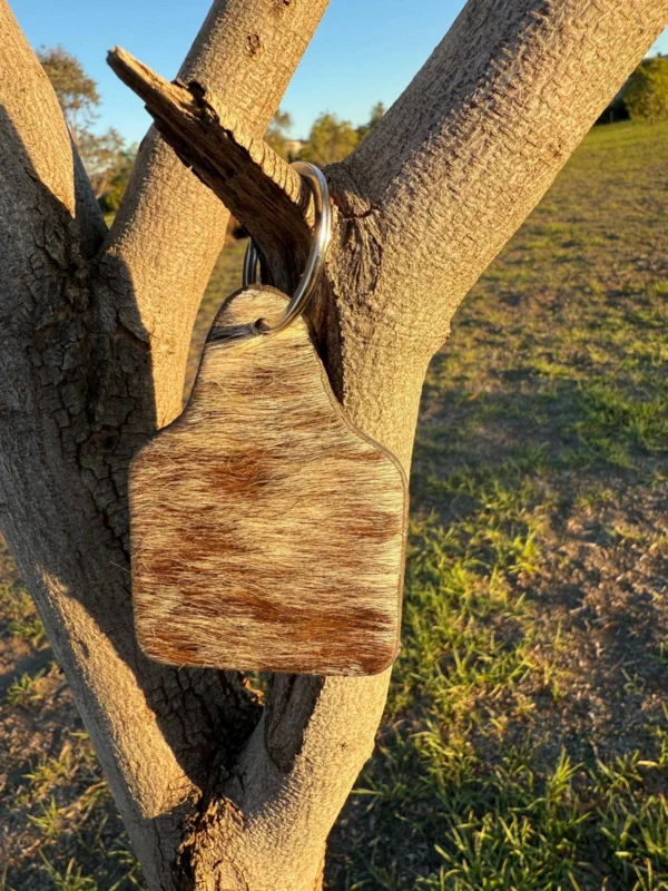 Cattle Tag Cowhide Keyring Dark Brown