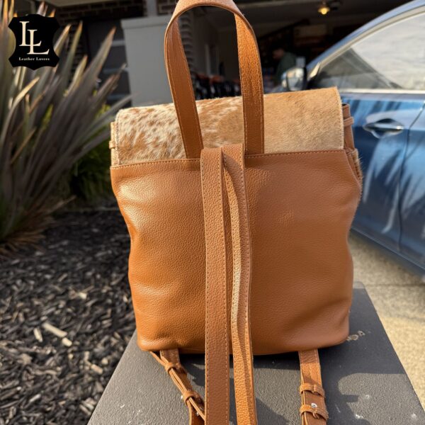Cowhide Solid Tan Patch Flip LV Backpack TT - Image 3