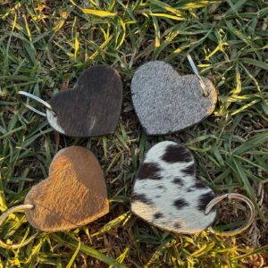 Cowhide Leather Heart Keychain – Black & Brown