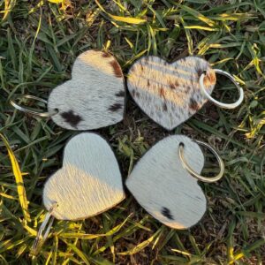 Cowhide Leather Heart Keychain – Black & Brown