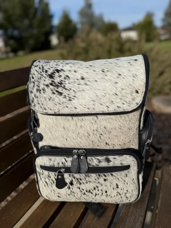 White Cowhide Diaper Backpack – Premium Hide, Spacious & Stylish