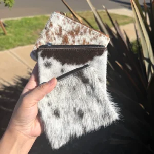 Cowhide Zippered Square Wallet with Tooling Details