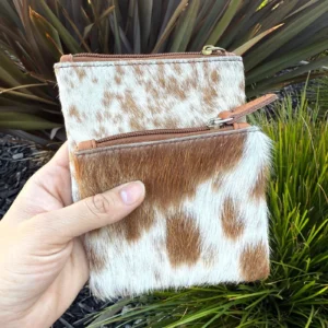 Cowhide Zippered Square Wallet with Tooling Details