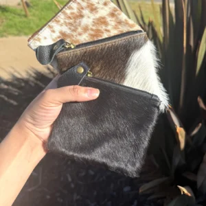 Cowhide Zippered Square Wallet with Tooling Details