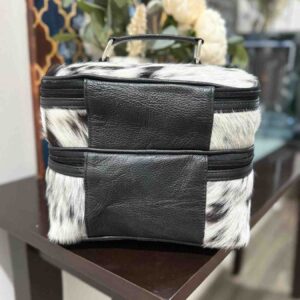 Cowhide Makeup Beauty Box – Cosmetic Case with Mirror