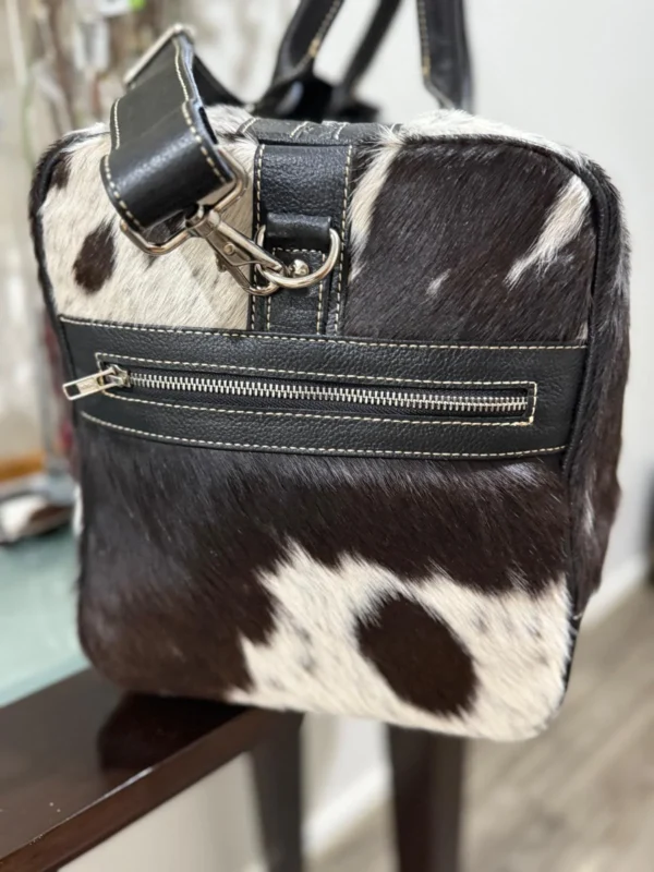 Black and White Cowhide Duffel Bag Overnight Bag