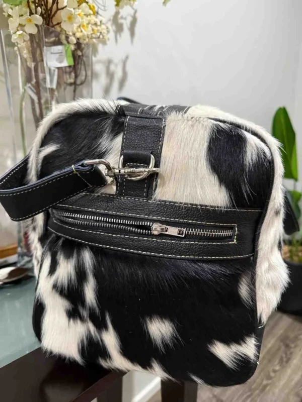 Black and White Cowhide Duffel Bag/Overnight Bag - Image 3