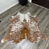 Beige & White Cowhide Rug – Natural Soft Leather Floor Piece