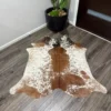 Beige & White Cowhide Rug – Natural Soft Leather Floor Piece