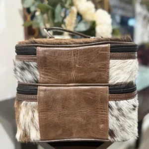 Cowhide Makeup Beauty Box – Cosmetic Case with Mirror