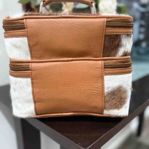 Cowhide Makeup Beauty Box – Cosmetic Case with Mirror