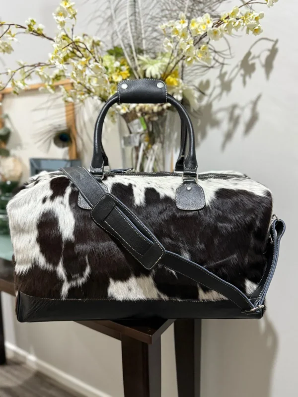 Black and White Cowhide Duffel BagOvernight Bag