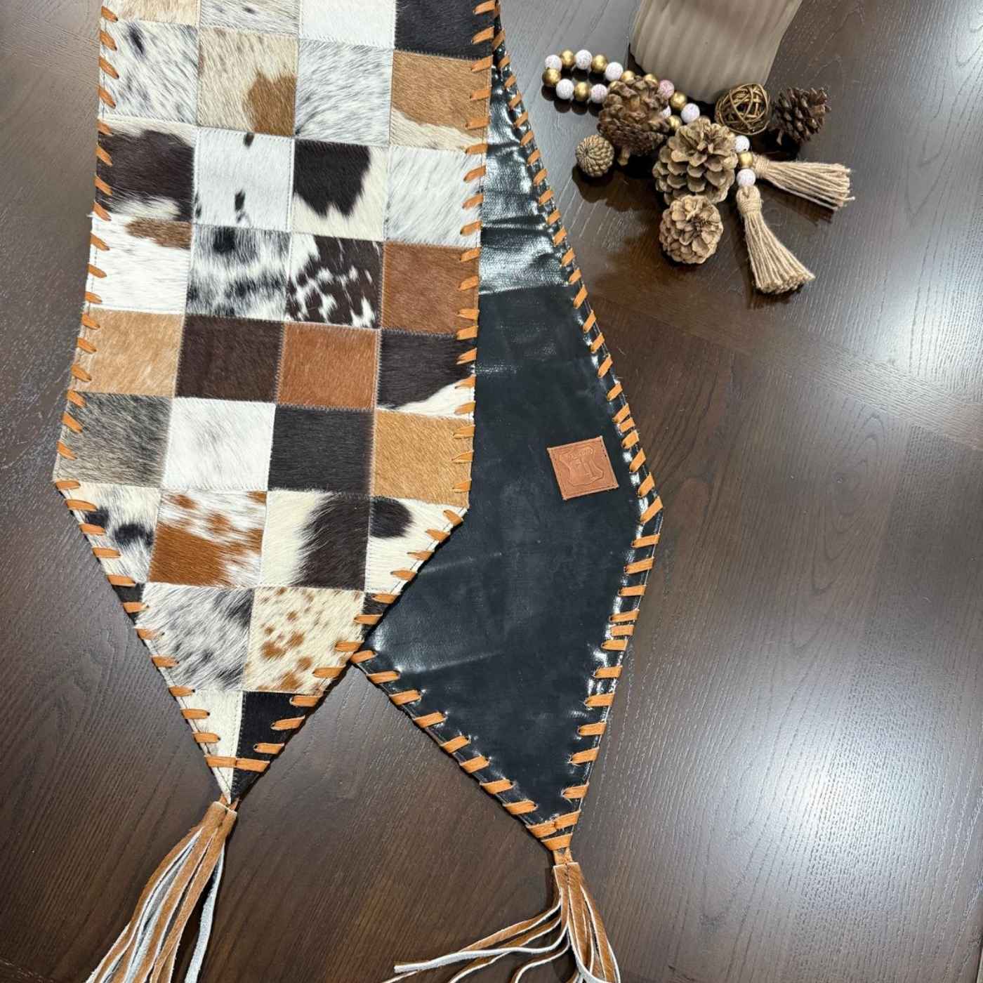 Rustic table runner in handcrafted patchwork style