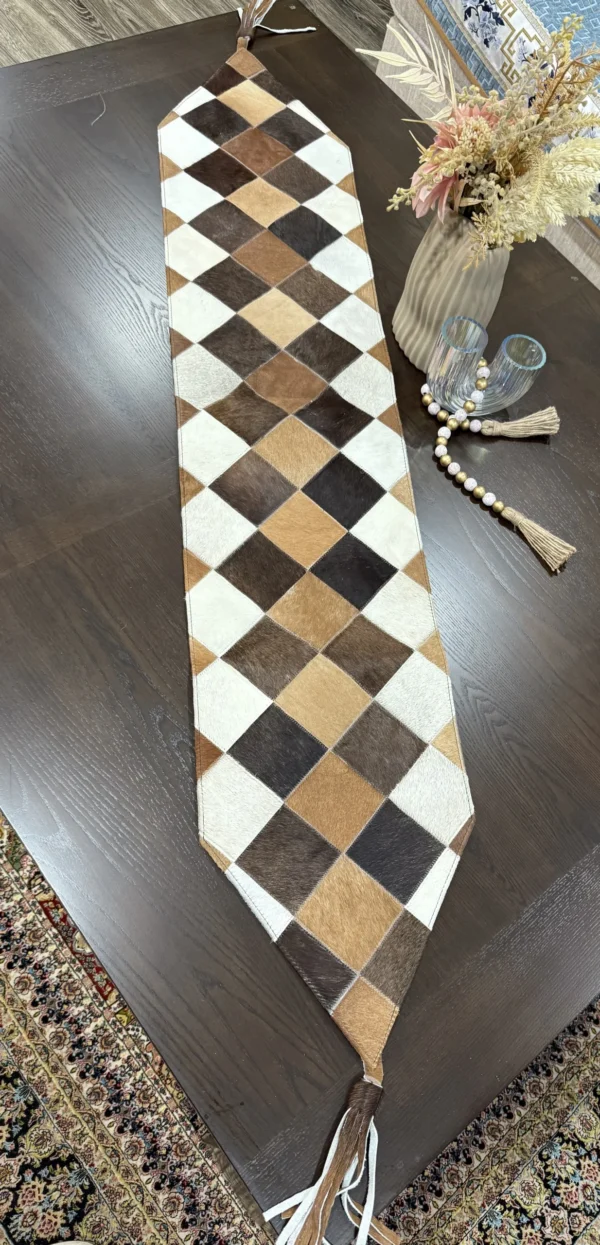 Natural Cowhide Patchwork Table Runner | Handmade Cowhide Table Runner| Home Décor Table Runner | Real Hair-on-Leather Patchwork Runner
