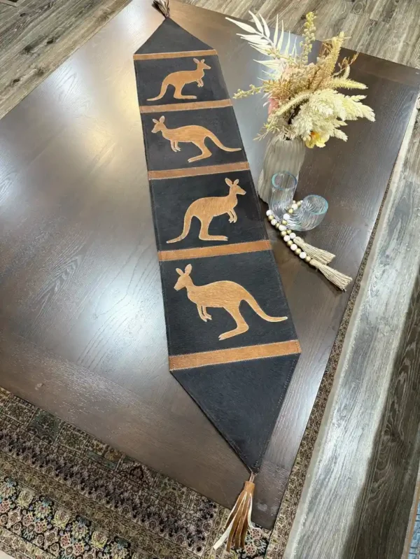 Kangaroo design cowhide table runner