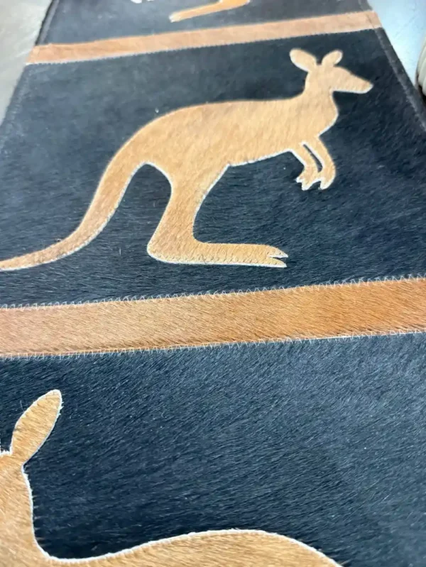 Kangaroo design cowhide table runner