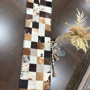 Natural Cowhide Patchwork Table Runner-Handmade Cowhide Table Runner