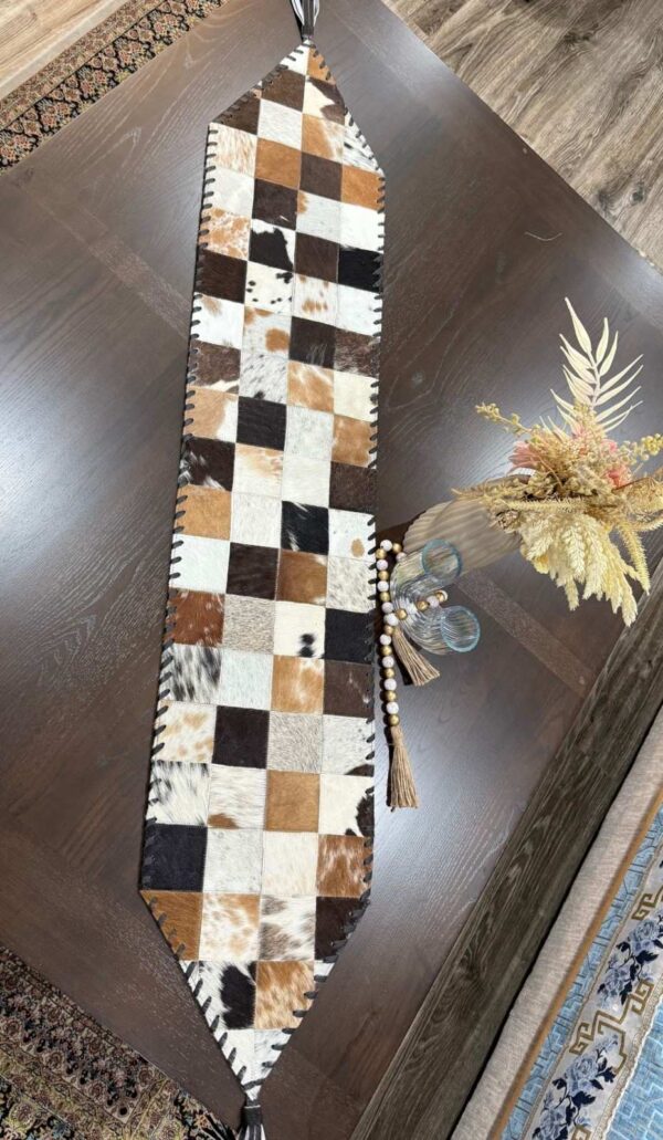 Natural Cowhide Patchwork Table Runner-Handmade Cowhide Table Runner