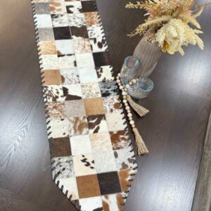 Natural Cowhide Patchwork Table Runner-Handmade Cowhide Table Runner
