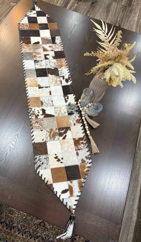 Natural Cowhide Patchwork Table Runner-Handmade Cowhide Table Runner