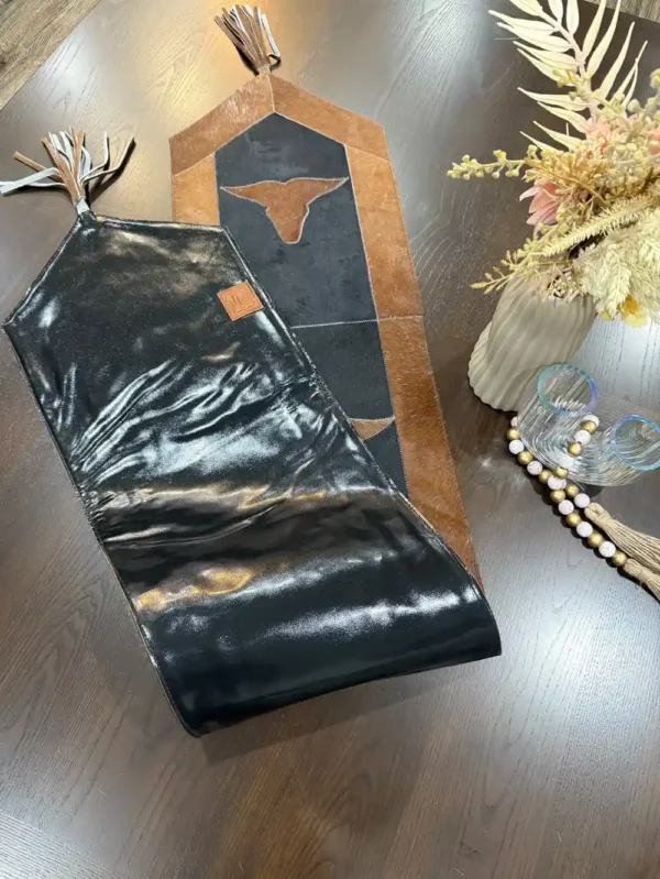 cowhide bull head table runner