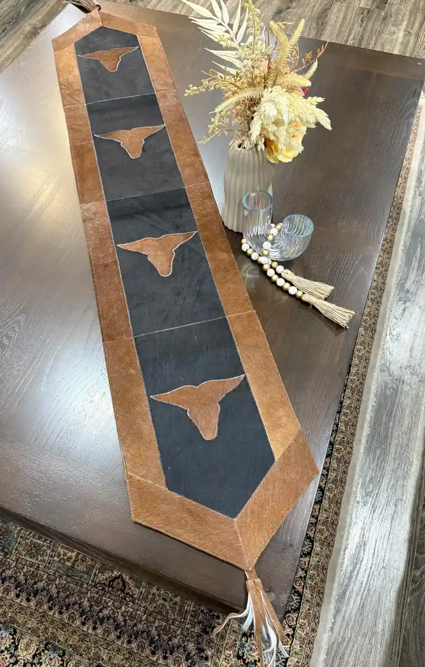 Cowhide Bull Head Table Runner