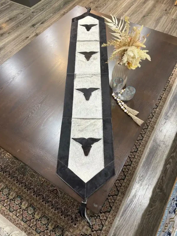 cowhide bull head table runner
