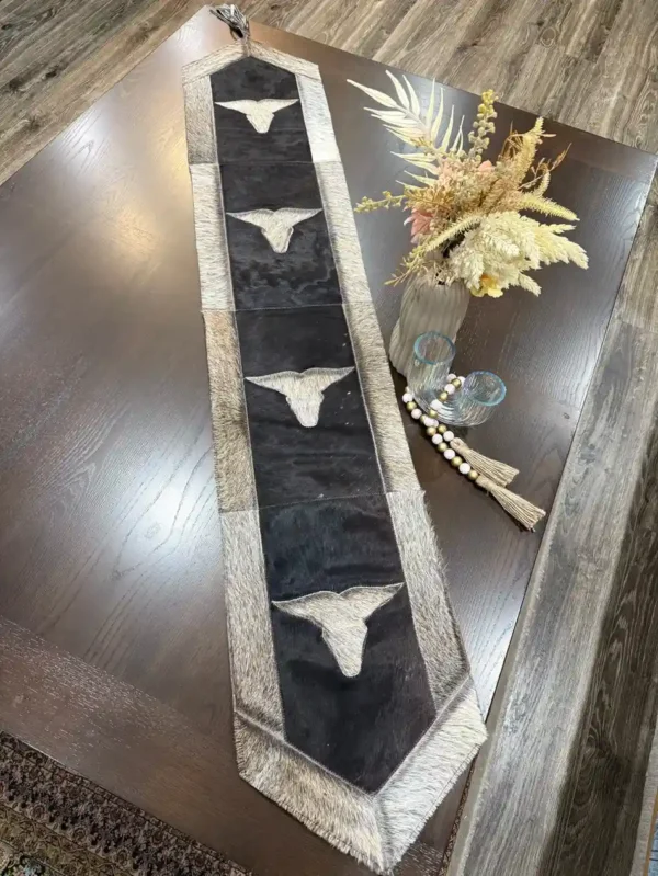 cowhide bull head table runner