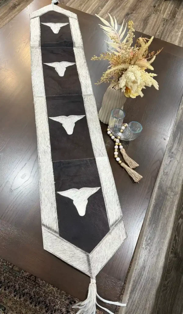cowhide bull head table runner
