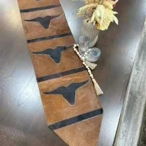 Cowhide Longhorn Table Runner – Handmade Western Decor