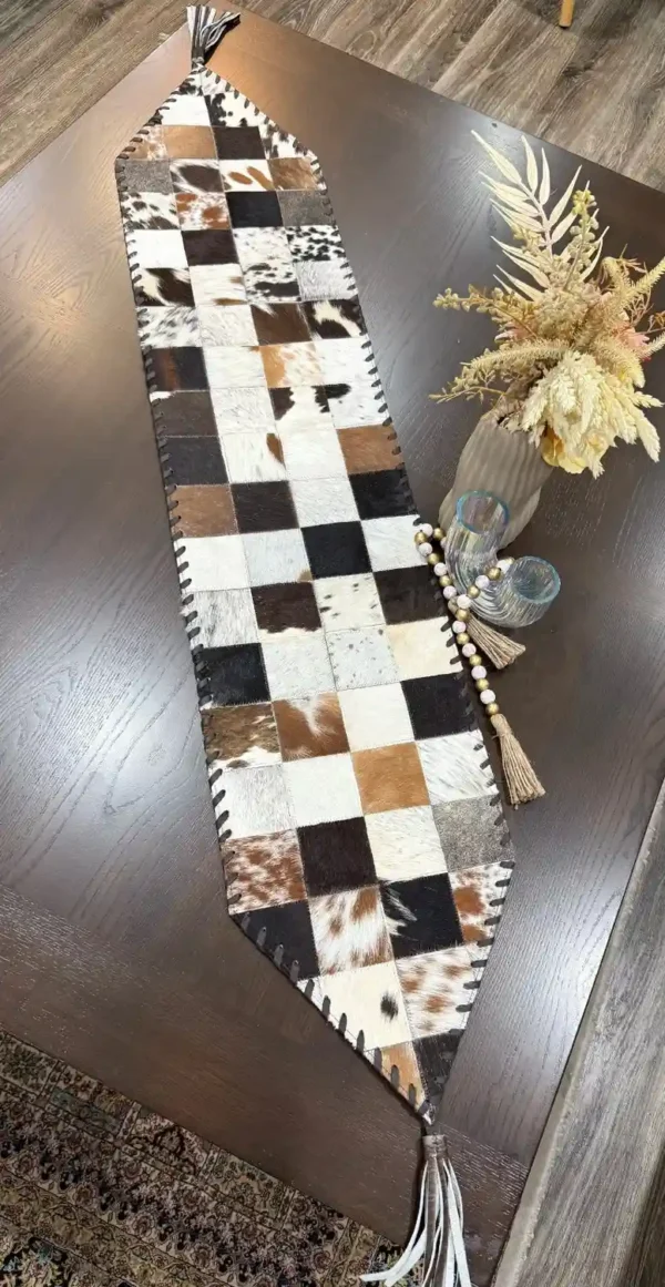 cowhide patchwork table runner