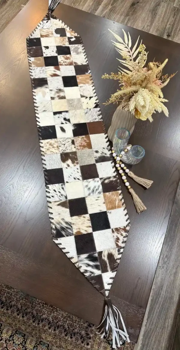 cowhide patchwork table runner