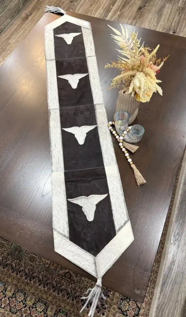 cowhide bull head table runner