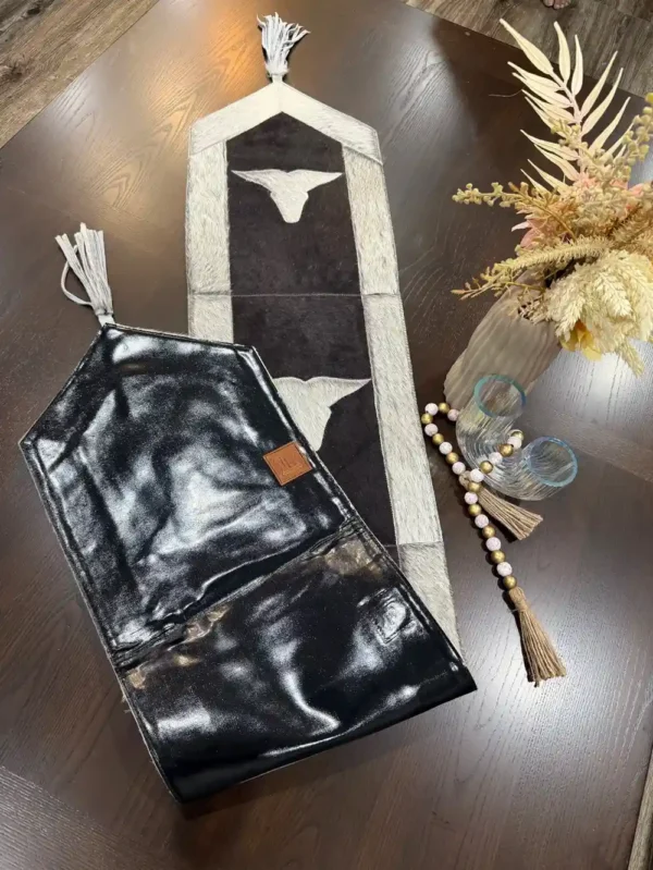 cowhide bull head table runner